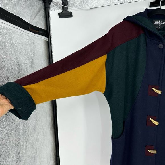 Vintage Braetan Multi Colour Duffel Coat Wool Hoodie Jacket S Preppy Academia - Picture 4 of 13